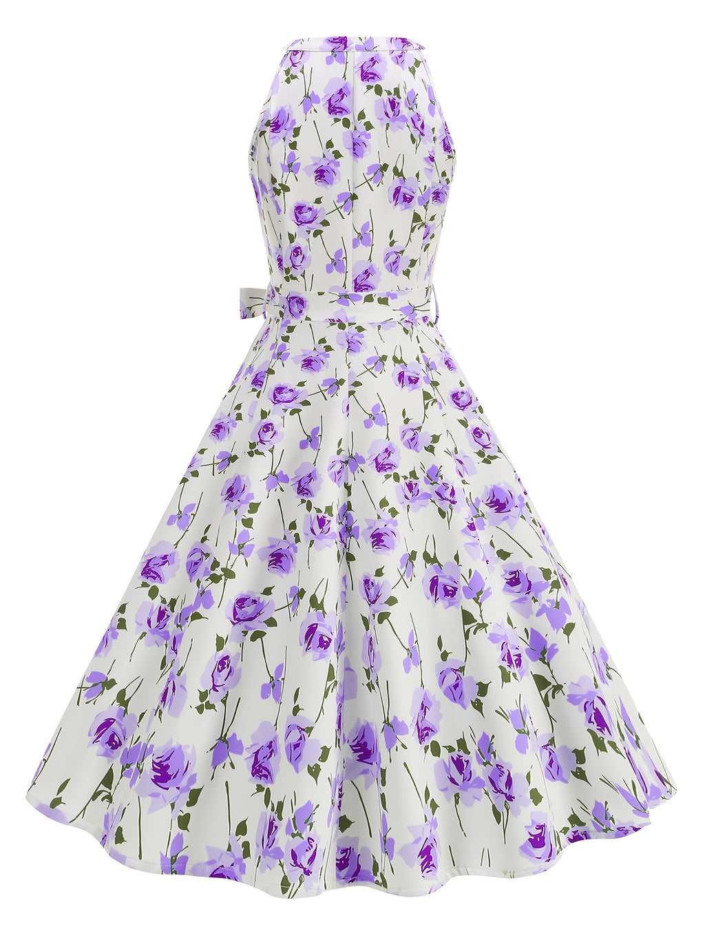 New Elegant Party Gown with Print, Sleeveless, and Full Skirt for Women - Purple