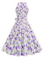 New Elegant Party Gown with Print, Sleeveless, and Full Skirt for Women - Purple