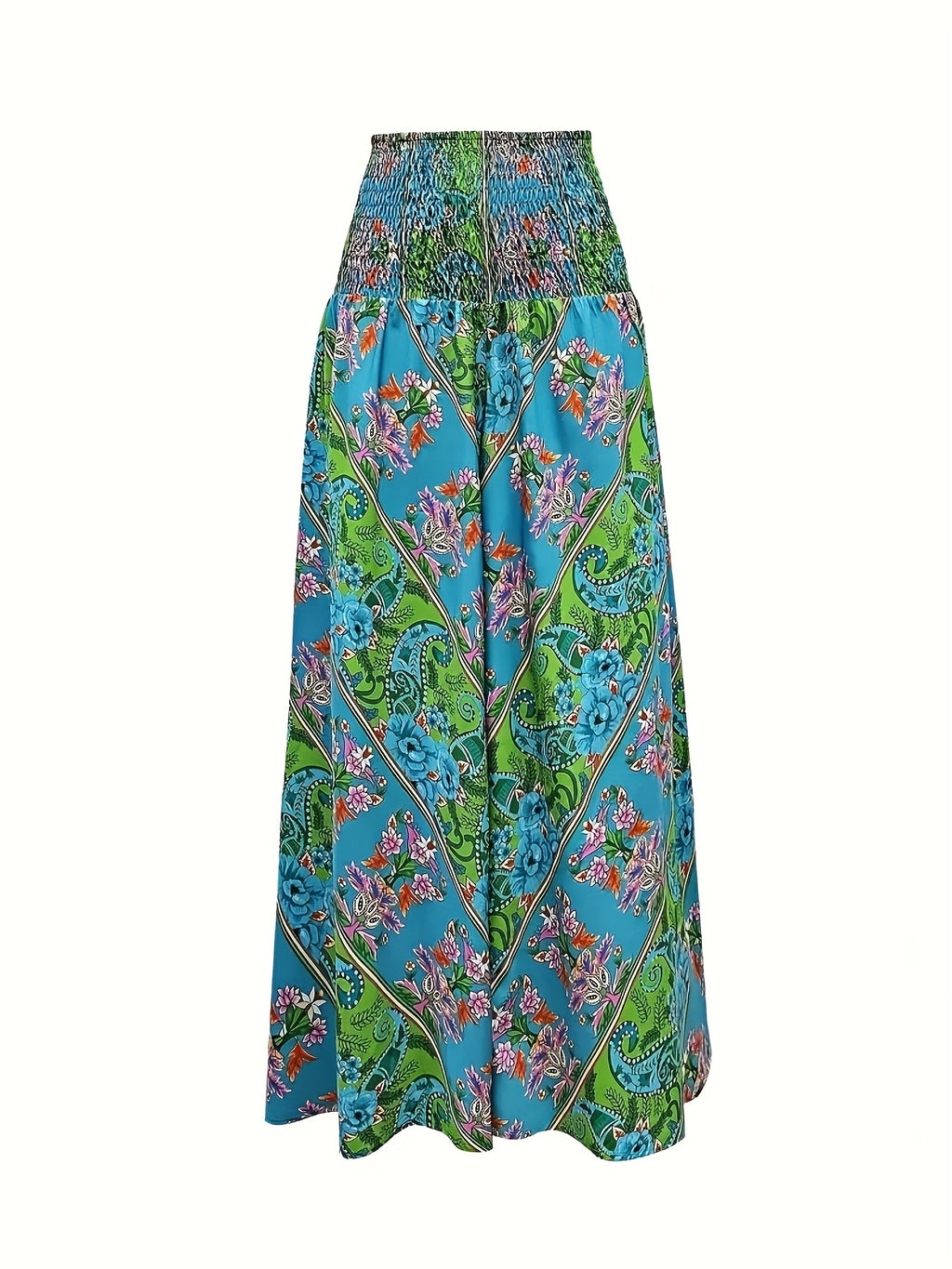 Women's Bohemian Print Pleated Waist Skort - Green Flower