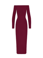Women'S Spring Summer Elegant Off-Shoulder Long Sleeve Maxi Dress Bridesmaid Gown - Burgundy