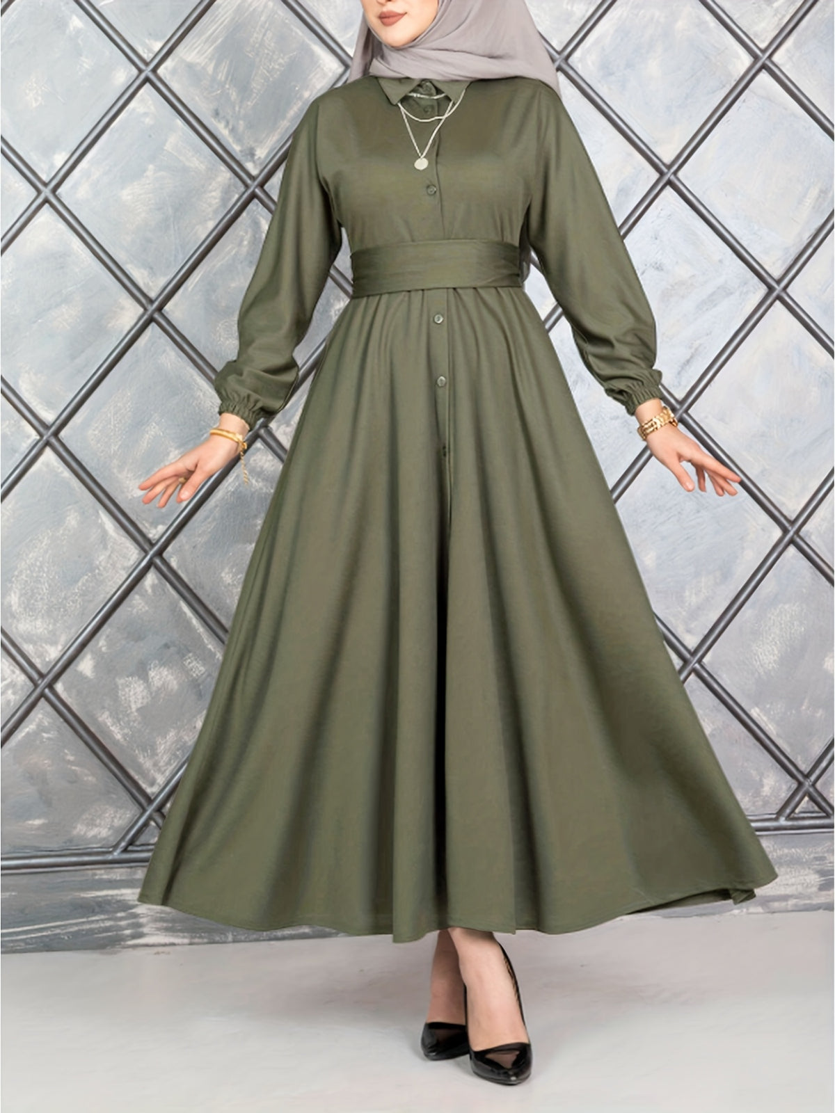Women's Elegant Djellaba Dress Suitable for Formal Occasions and Casual Women's Clothing - Green