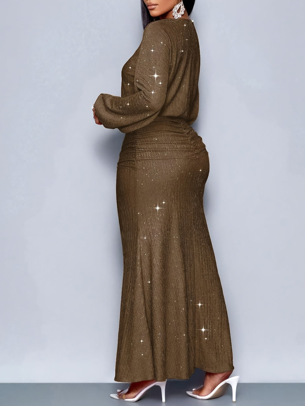 Spring Autumn Winter Christmas Party Vacation And Valentine'S Day Date Elegant Mermaid Hem Tight Sexy Long Sleeve Dress - Dark Brown