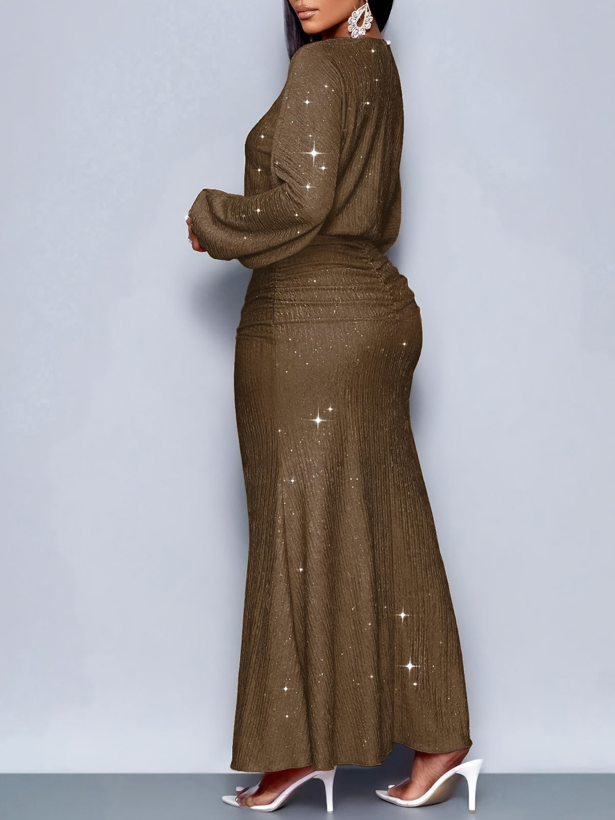 Spring Autumn Winter Christmas Party Vacation And Valentine'S Day Date Elegant Mermaid Hem Tight Sexy Long Sleeve Dress - Dark Brown