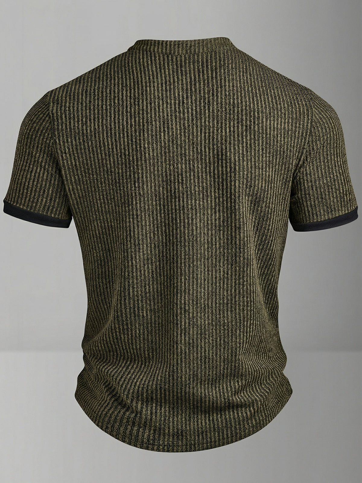 ROYALBOY Spring New Men's Casual Fashion Textured Two-Tone Striped Henley Shirt - Short Sleeve, Stand Collar, Suitable for Casual Outdoor Wear, Machine Washable, 100% Polyester Durable Wear-Resistant Fabric - Olive Green