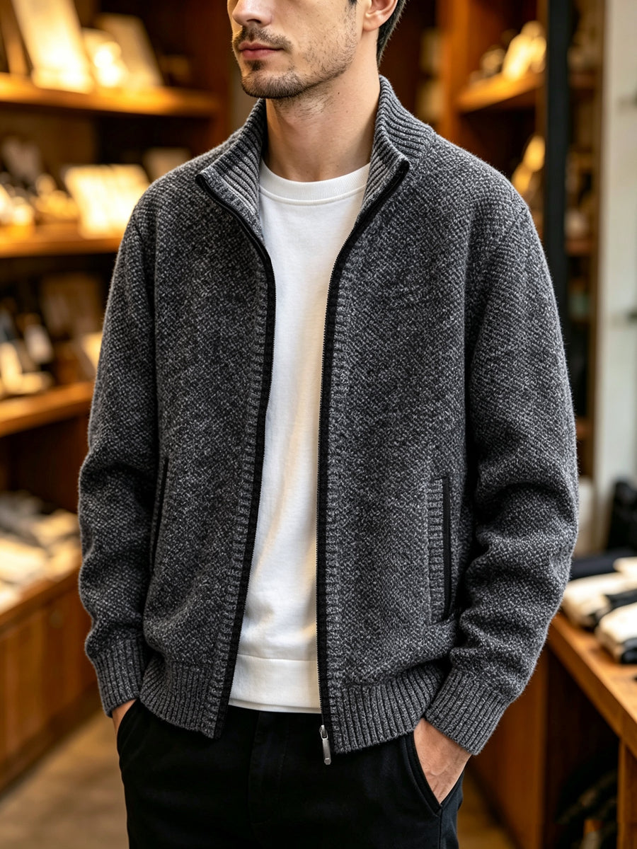 A Single Men's Thick Knitted Sweater Jacket, Made of Soft and Plush Fabric to Keep Warm and Comfortable, Easy to Match for Daily Commuting and Leisure. (Includes Only One Jacket) - Dark Gray