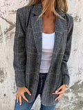 Fashion Vintage Plaid Blazer | Single Breasted, Long Sleeve, Half Placket, Elegant Style, Suitable for Business, Office, and Daily Wear in Fall/Winter - Blue