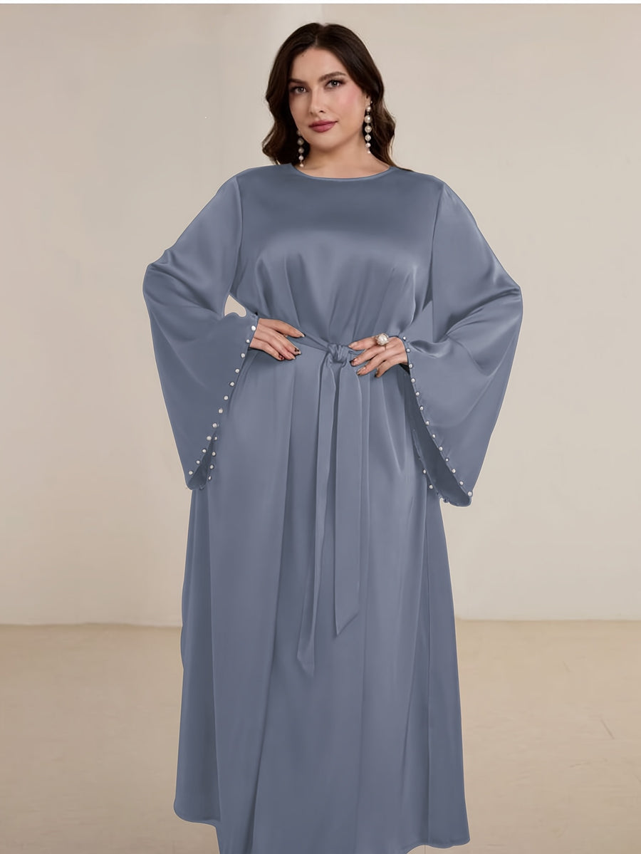 1pc Slim-fit Stretch Abaya Sleeve Front Zipper A-line AbayaElegant Flowing Muslim Robe Convenient Daily Islamic Women's WearStretch Sleeve Front Zipper AbayaSuitable for Daily Commuting, Gatherings with Family Friends, and Islamic Festive Occasions - Dark Gray
