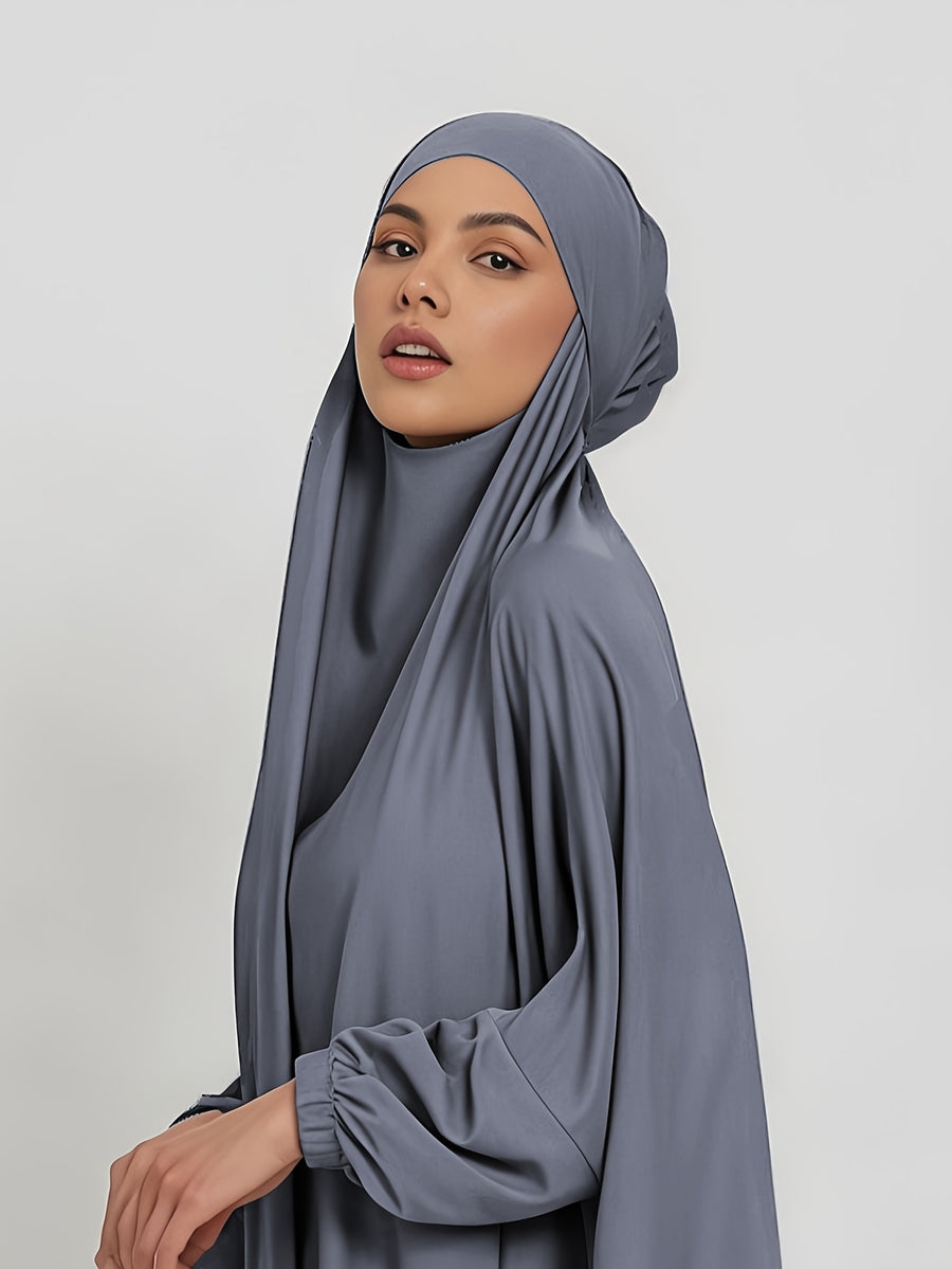 1pc Jilbab, 1pc Khimar with a Rich Drape, Cuffed Sleeves, and a Loose Fit, Suitable for Busy Daily Wear or Worship - Dark Gray