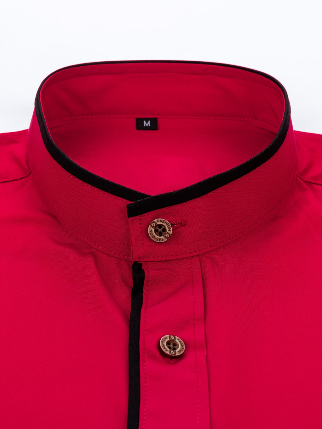 Men'S Short-Sleeved Shirt, Henley Collar/Stand-Up Collar Design, Placket Splicing Contrast Color Design - Red