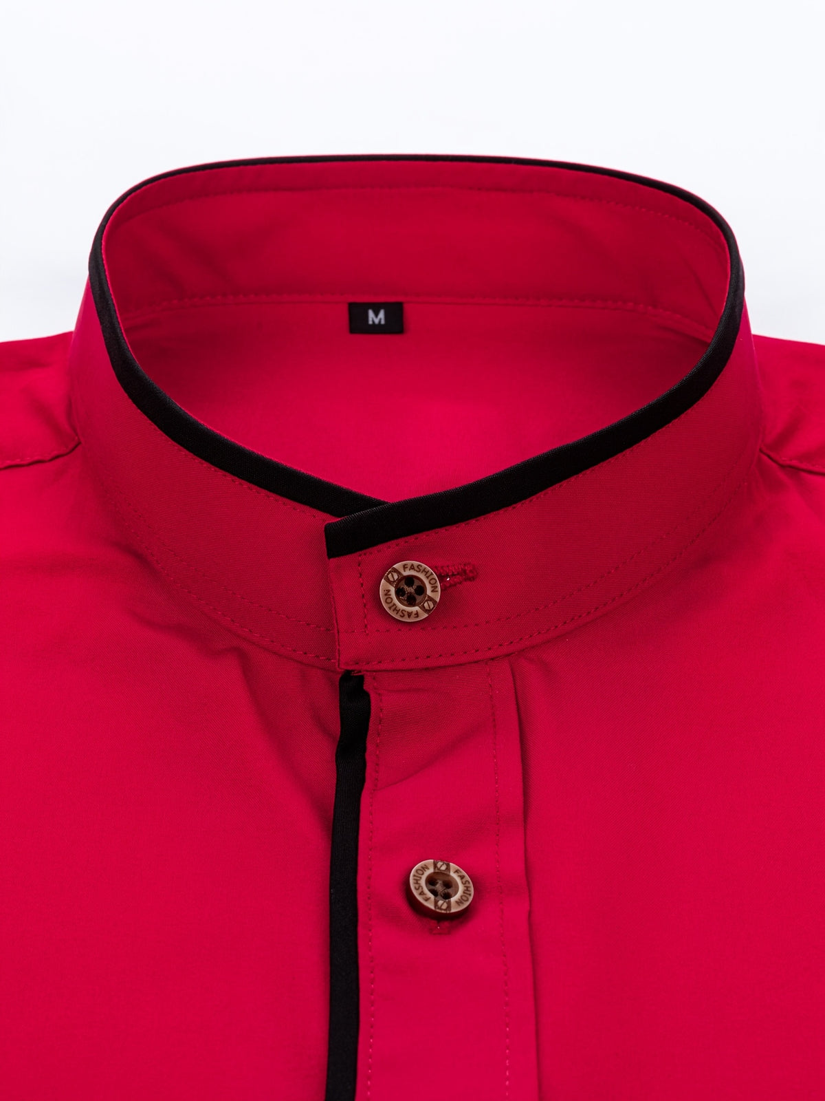 Men'S Short-Sleeved Shirt, Henley Collar/Stand-Up Collar Design, Placket Splicing Contrast Color Design - Red