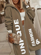 Cross-border New Fashion Casual Zipper Hooded Sweatshirt for Women YD88 - Khaki