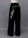 Slant Pocket Joggers Autumn Winter Trendy Brand Letter Print Pattern Straight Leg Trousers American High Street Wide Leg Pants Floor Length Trousers Ins Style Y2K - Black