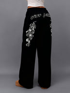 Slant Pocket Joggers Autumn Winter Trendy Brand Letter Print Pattern Straight Leg Trousers American High Street Wide Leg Pants Floor Length Trousers Ins Style Y2K - Black