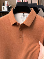 Men'S Lapel Long Sleeve Polo Shirt, Classic Small Lapel, 3-Button Placket, Business Commute And Casual Wear - SINBOS - Pumpkin Orange