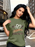 Leopard Print Heart Glitter-themed Pattern Print, Fashionable Breathable T-shirt, for Family Travel,, Casual S, Daily Commutes, Matching Outfits for Sisters, Versatile T-shirt 30057 - Green