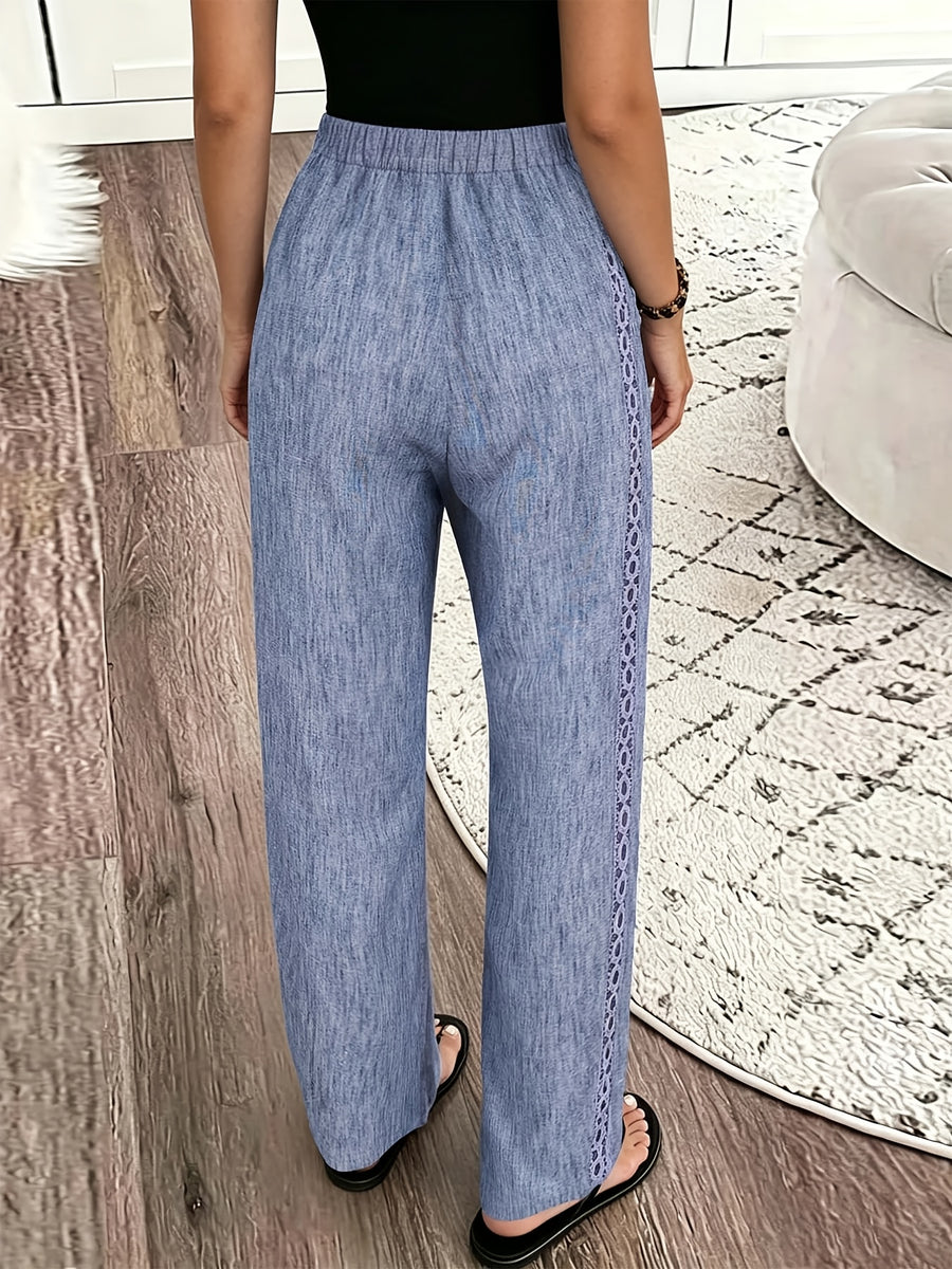 Fashionable and Elegant Women's Wide-leg Casual Loose-fit Long Pants with a Relaxed Style, Featuring a Cinched Waist and Versatile Design Suitable for Commuting - Blue