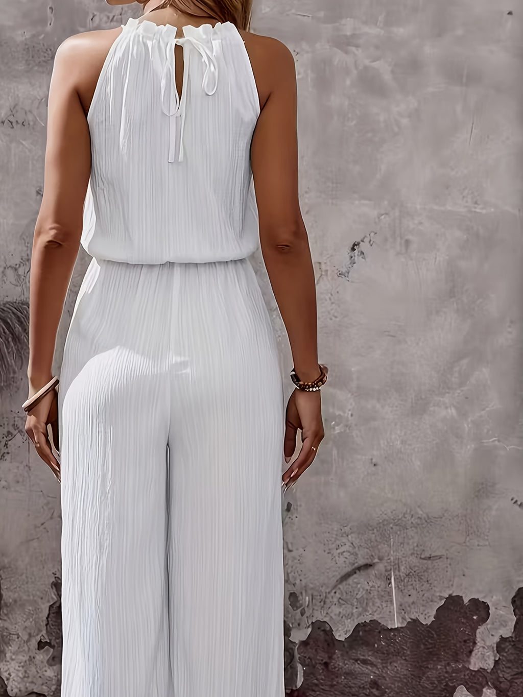 Women'S Elegant Off-Shoulder Sleeveless Wide-Leg Jumpsuit Design. All-Season Casual, Formal Occasion Wear, Machine Washable Non-Stretch Fabric (Versatile Women'S Clothing) - White