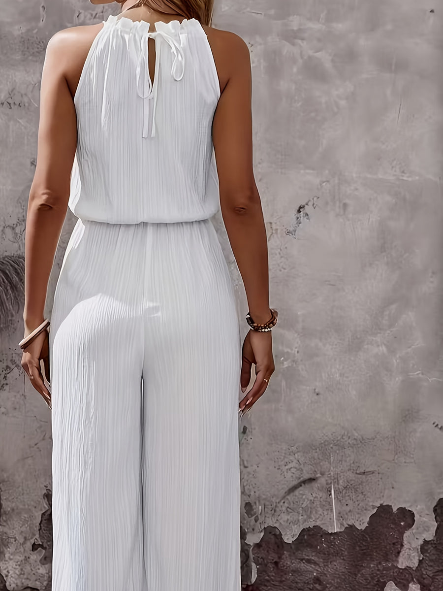 Women'S Elegant Off-Shoulder Sleeveless Wide-Leg Jumpsuit Design. All-Season Casual, Formal Occasion Wear, Machine Washable Non-Stretch Fabric (Versatile Women'S Clothing) - White