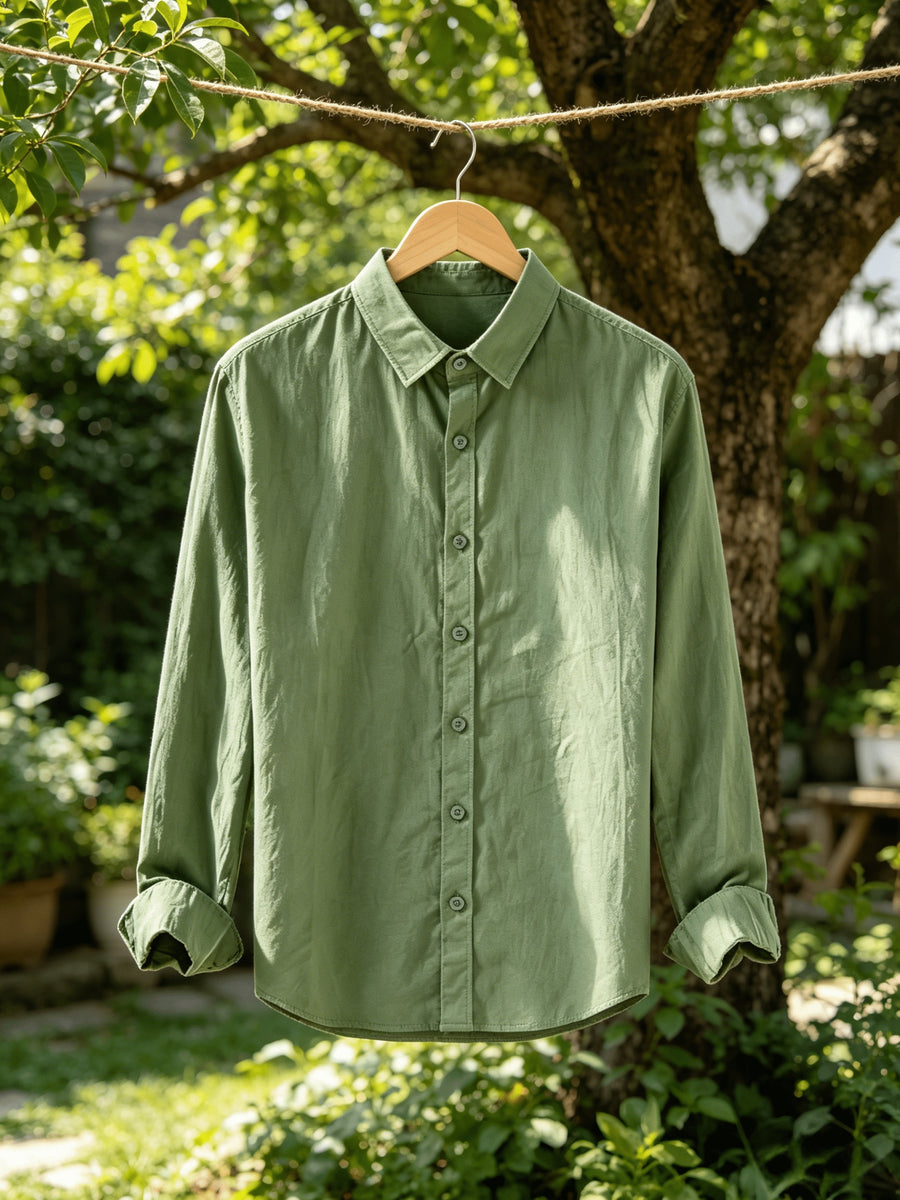 Single Piece Men'S Solid Color Long-Sleeve Shirt, Loose And Soft Button-Up Cardigan Design, Comfortable And Skin-Friendly, Available in Multiple Colors, Versatile for Daily Wear And Outdoor Adventures - Tactical Green
