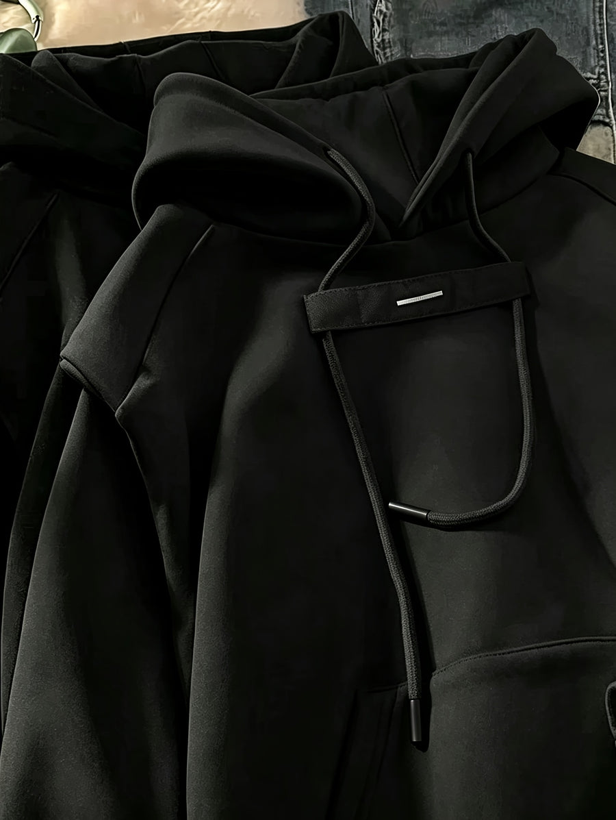 Men's Sweatshirt 2-in-1 Look Solid Color Men's Spring/Autumn New Arrival High-End Deconstructed Patchwork Hooded Loose Fit Versatile Top Sporty Casual Long Sleeve - Black