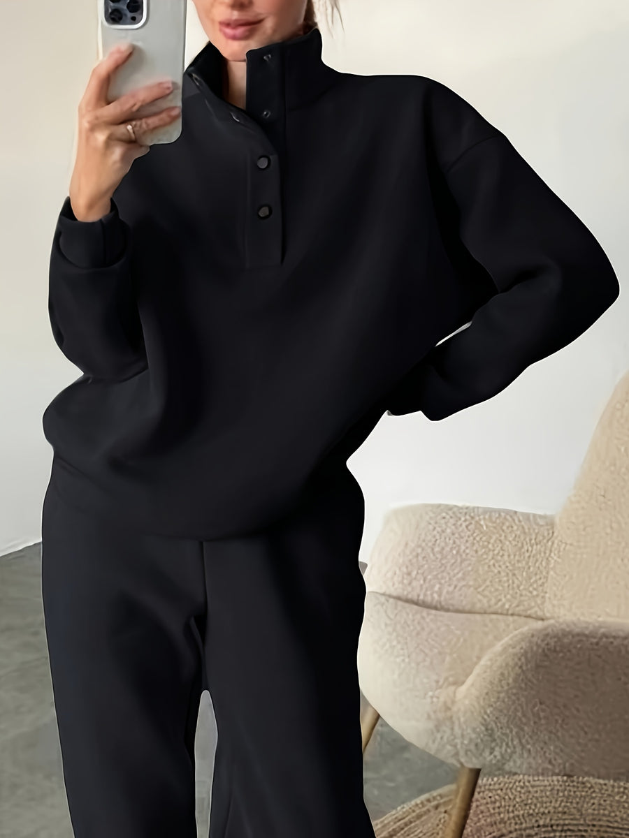 European and American Women's fashion ladies' body builders casual red suit s casual pure color loose waist, a versatile loose suit 2025 - Black