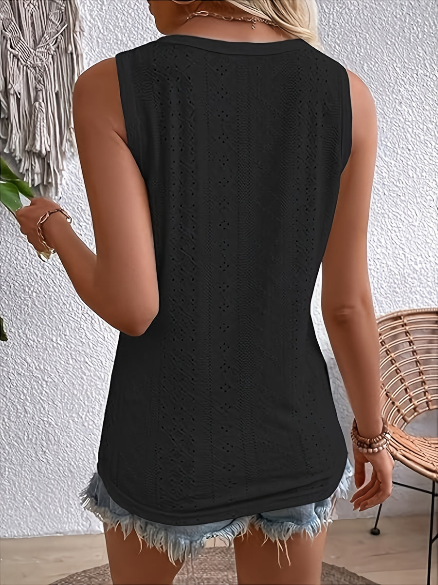 Women'S Solid V-Neck Button Detail Easy Daily Sleeveless Top, Vicca Targeted - Black