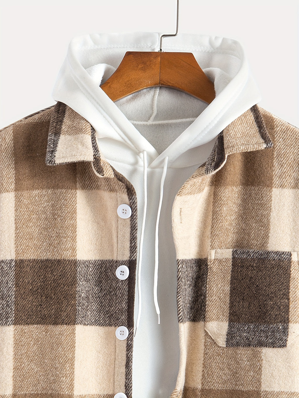 Plaid Shirt Collar Jacket Coat - Coffee Color