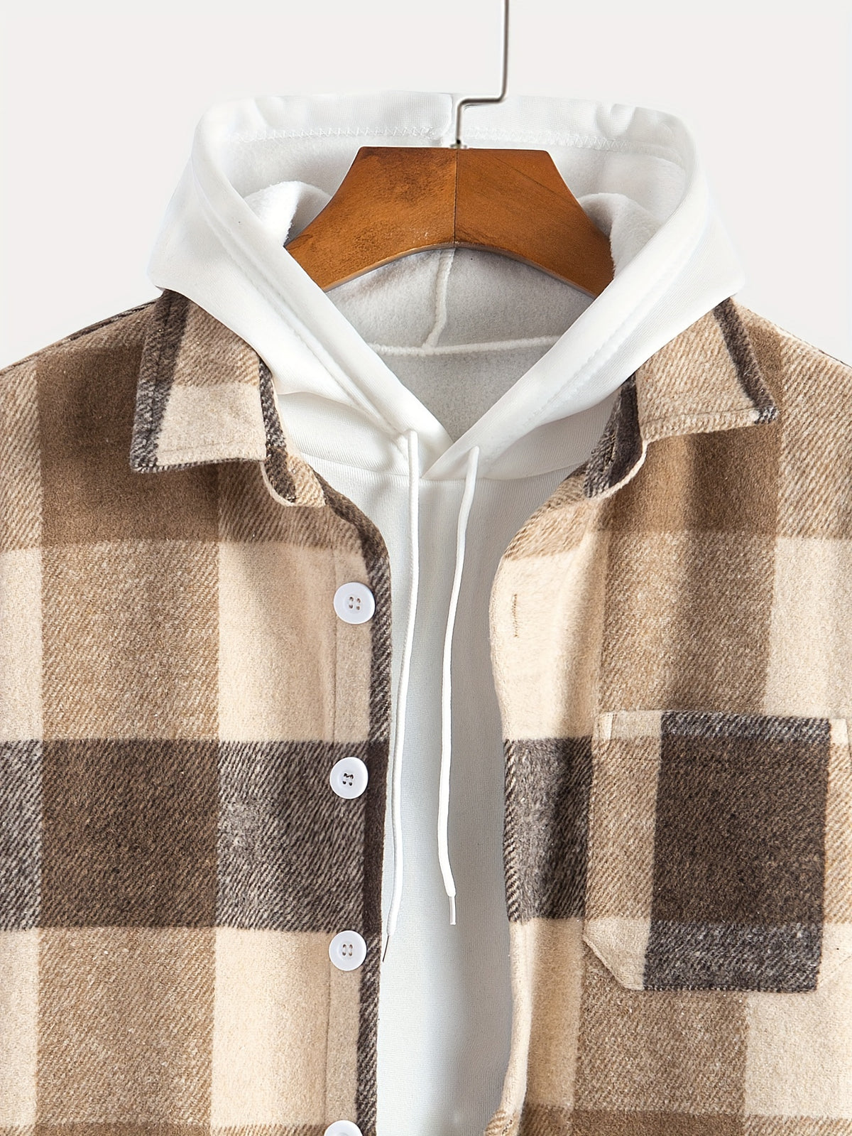 Plaid Shirt Collar Jacket Coat - Coffee Color