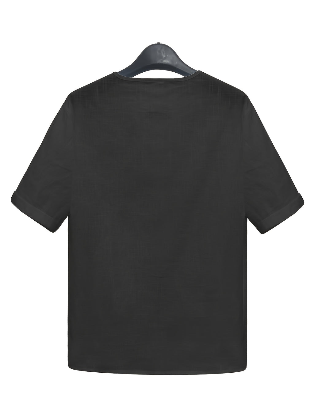 Men'S Lightweight White Short Sleeve V-Neck Button-Up Shirt - Retro Classic Fitted Style Summer Casual Top, Solid Color Breathable Fabric for Warm Weather - Black