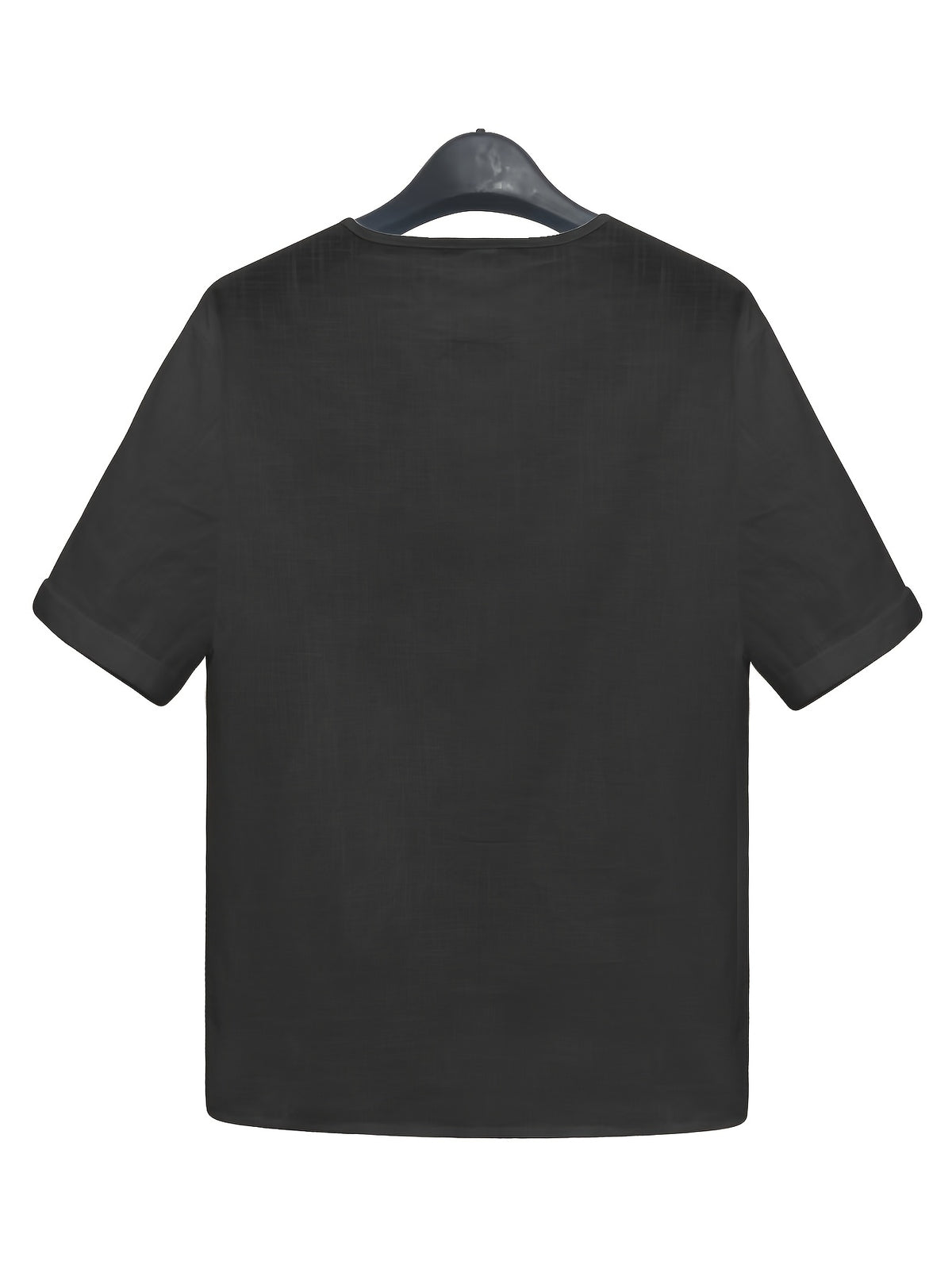 Men'S Lightweight White Short Sleeve V-Neck Button-Up Shirt - Retro Classic Fitted Style Summer Casual Top, Solid Color Breathable Fabric for Warm Weather - Black