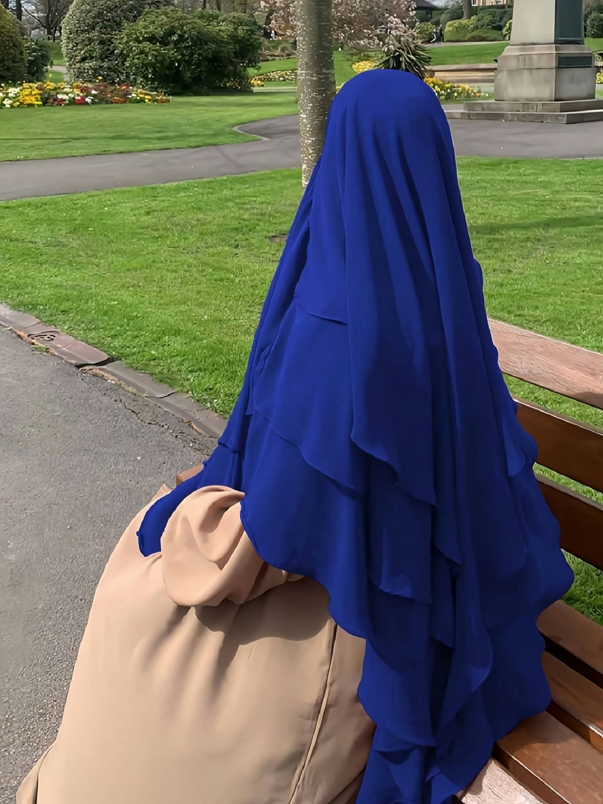 1pc Fashionable, elegant and casual three-layer chiffon fabric solid color suitable for daily wear, loose and comfortable Women's abaya headscarf.sarees for women indian wedding robe aid femme abayas for women muslim jilbab femme khimar hijab - Royal Blue