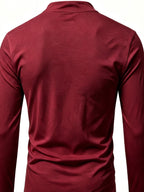 2026 New Men'S Casual Outdoor Tie-Neck Polo Shirt - K, Long Sleeve for All Seasons, Button-Less Design with Cross Drawstring, Stand Collar, Breathable And Comfortable, Quick-Dry - Burgundy