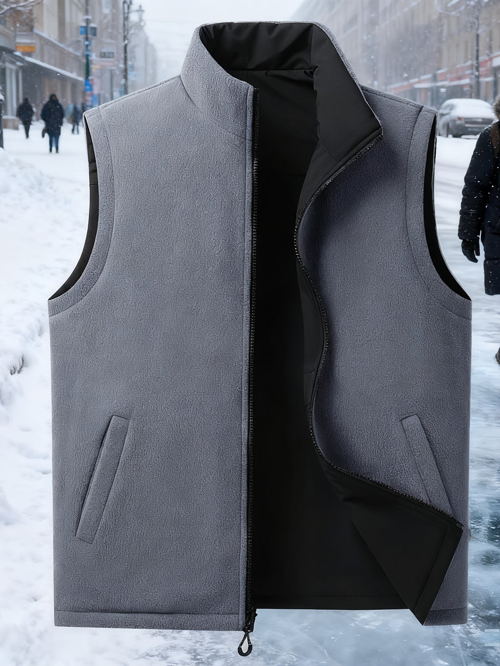 Directional Elegant New Autumn And Winter Fleece Vest, Warm And Cold-Resistant, Thick Coat That Can Be Worn on Both Sides, a Perfect Gift for Your Boyfriend During The Holidays - Black