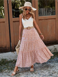 Floral Print Pleated Midi Skirt - Pink