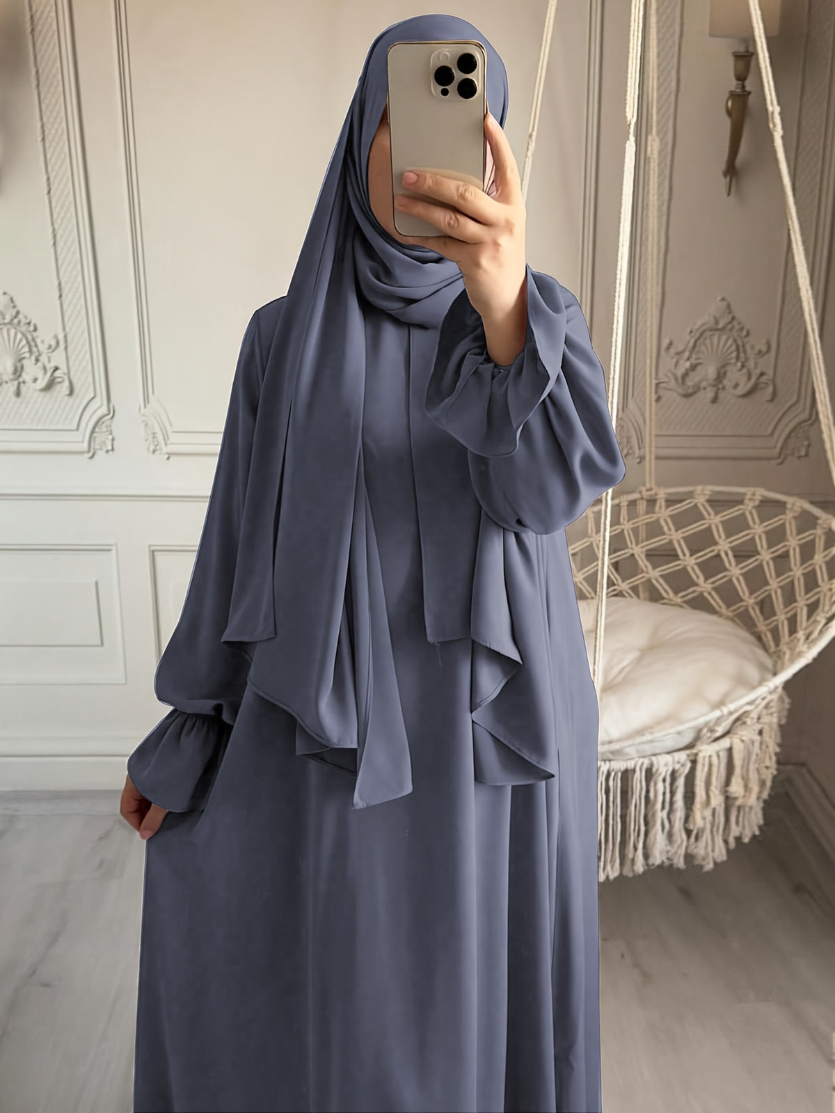 1pc Fashionable, Elegant and Casual One-piece Solid-colored Bellows Sleeve Suitable for Daily Wear. Loose and Comfortable Women's Abaya Robe.abayas for Women Muslim Kleider Damen Abaya for Women Stylish Khimar Ladies Abaya - Dark Gray