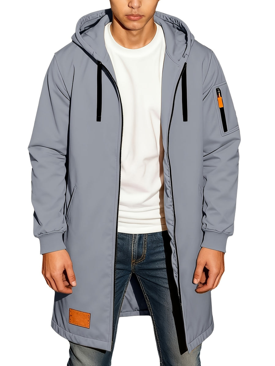 New Men's Casual Sports Sweatshirt and Hooded Long Knitted Jacket, Featuring a Multi-pocket Style. The Overall Fit Is Loose and Elegant. Fashionable Outdoor Casual Sweatshirt, Long-sleeved Cardigan, Hooded Design, Winter Clothes for Men - Light Grey