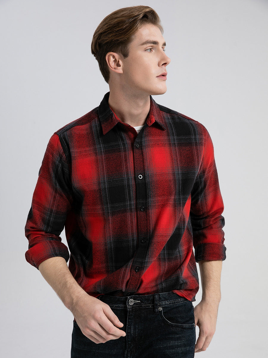 Flannel Plaid Shirt - Reddish Black