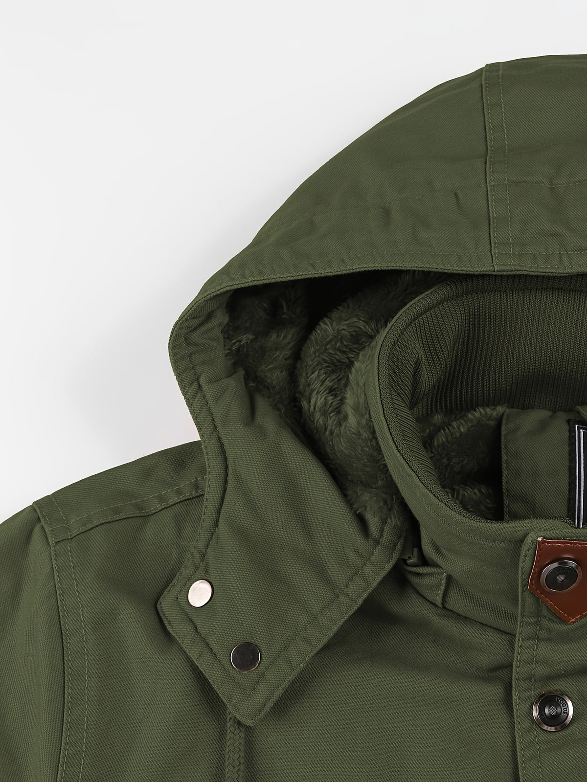 Men'S Fleece-Lined Thickened Jacket, Multi-Pocket Design, 100% Casual Outdoor Coat, Stand-Up Collar And Button Closure, Suitable for Autumn And Winter - fern green