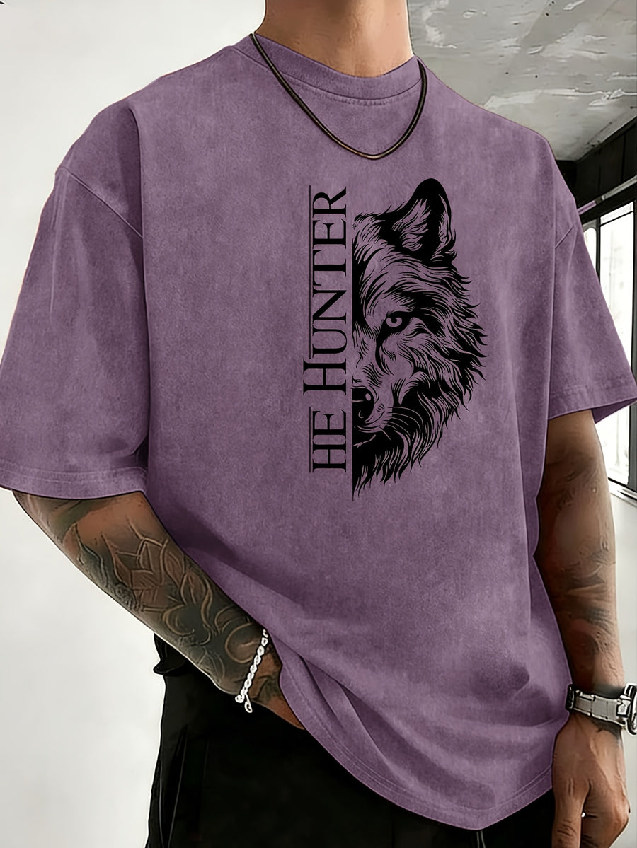 Vintage Washed Loose Double-Faced Print T-Shirt with Letter Pattern, Unisex Classic Basic Style, Soft And Durable Short Sleeve, Suitable for Students And Office Workers - Dark Violet