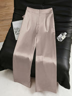 Women'S Fashion Commuter Satin Irregular Lace Bow Zipper Wide-Leg Long Pants - Apricot