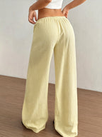 Women's Solid Color Wide-Leg Trousers - Elastic Waist Straight-Leg Pants with Adjustable Drawstring, Lightweight Loose Wide Pants Suitable for Spring Summer Fall, Casual Office Wear, Machine Washable Wide Leg Pants for Blouses - 【Light Yellow】