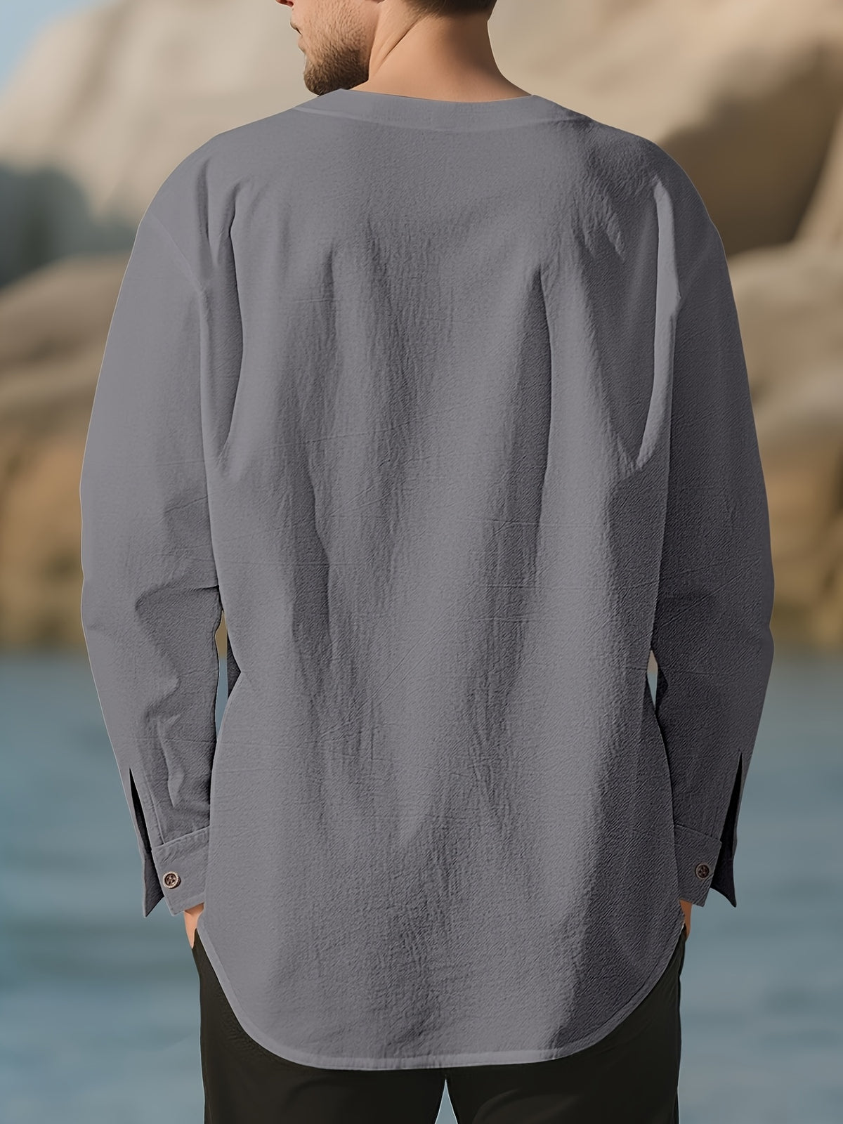 Men's Casual Shirts, Long-sleeve Casual Shirts, T-shirts, Men's Fashion Casual Wear, Solid Color Linen Long-sleeve Shirts, Breathable and Comfortable Short-sleeve Design, Quick-drying Fabric, Suitable for Wearing in Late Spring, Summer, and Early - Grey