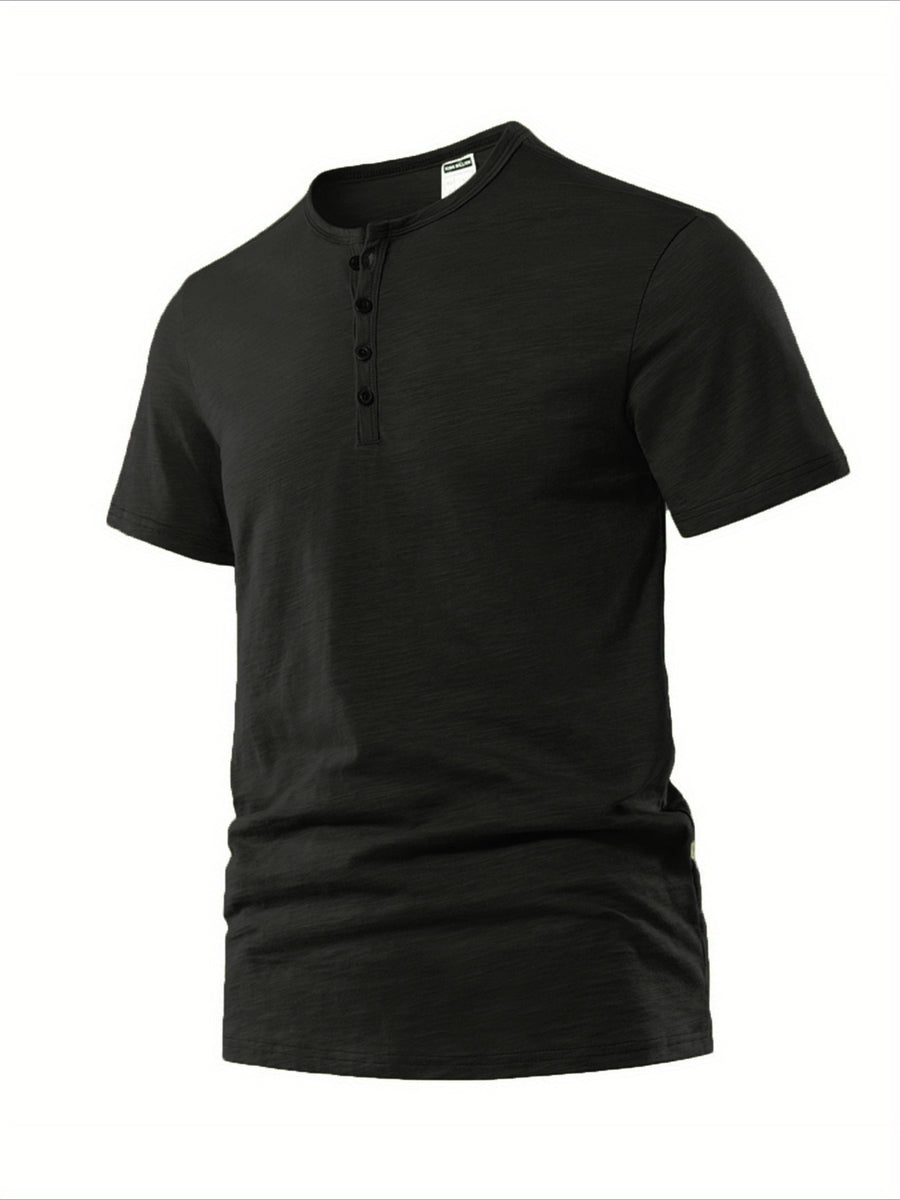 Men'S Summer Fashion T-Shirt Solid Casual Men'S Beach Vacation T-Shirt - Black