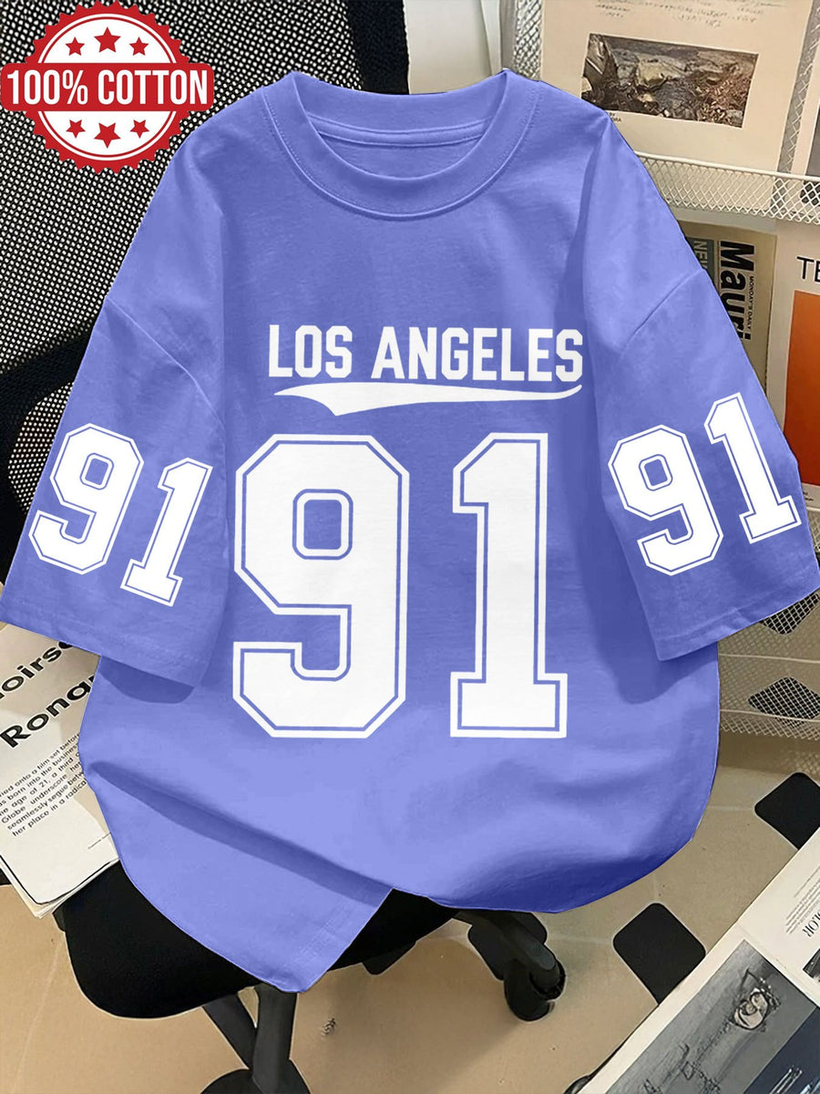 The First Two Armbands. Women's Spring/summer Y Style T-shirt Featuring Numbers, Letters, and Lines. Size 91. Fashionable, Loose-fit, Round Neck, Printed Short Sleeve, Pure Oversized Drop-shoulder T-shirt. Su K - Violet Blue