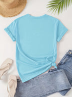 Women's High-Elastic Blouse T-Shirt Suitable for Café Visits, Picnic & Home Wear - Minimalist Smiling Face Print Round Neck Top, Machine Washable Non- Shirt for - Casual Outfits (Age-Reducing Versatile Wardrobe Staple) - Sky Blue