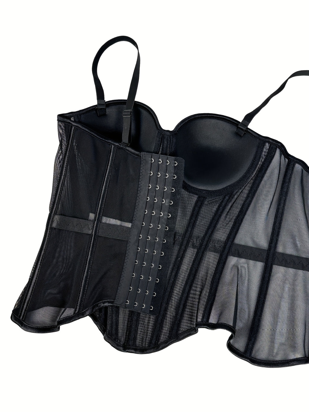 Elegant Mesh Sheer Fishbone Bustier, Tummy Control Shapewear Outerwear Elegant Tight Camisole Top, Stage Performance Strappy Top, Women'S Clothing - Black