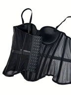 Elegant Mesh Sheer Fishbone Bustier, Tummy Control Shapewear Outerwear Elegant Tight Camisole Top, Stage Performance Strappy Top, Women'S Clothing - Black
