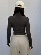 Slim-Fit Long-Sleeve T-Shirt with a Half Zipper for a Stylish Look - Black