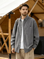 Men's Casual Long-Sleeve Shirt, Lightweight Spring/Autumn Fashion Lapel Shirt for Outdoor Daily Outings, Wrinkle-Free Men's Top - Black