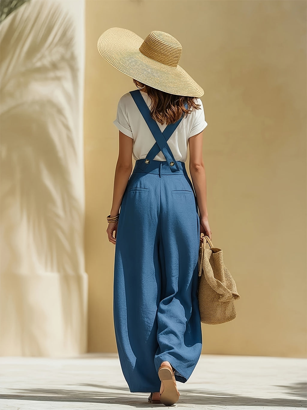 Loose-fitting Blue Wide-Leg Jumpsuit - Peacock Blue